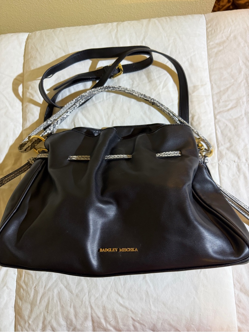 Badgley Mischka Black Shoulder Bag with Silver-Tone Braided Strap